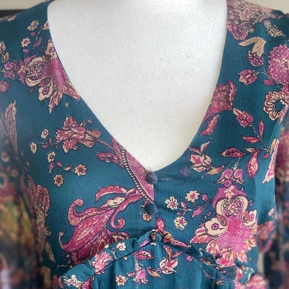 NWT Cowgirl Boho Cottagecore Prairie Pine Paisley Empire Waist MIDI Dress Size S - Picture 9 of 9
